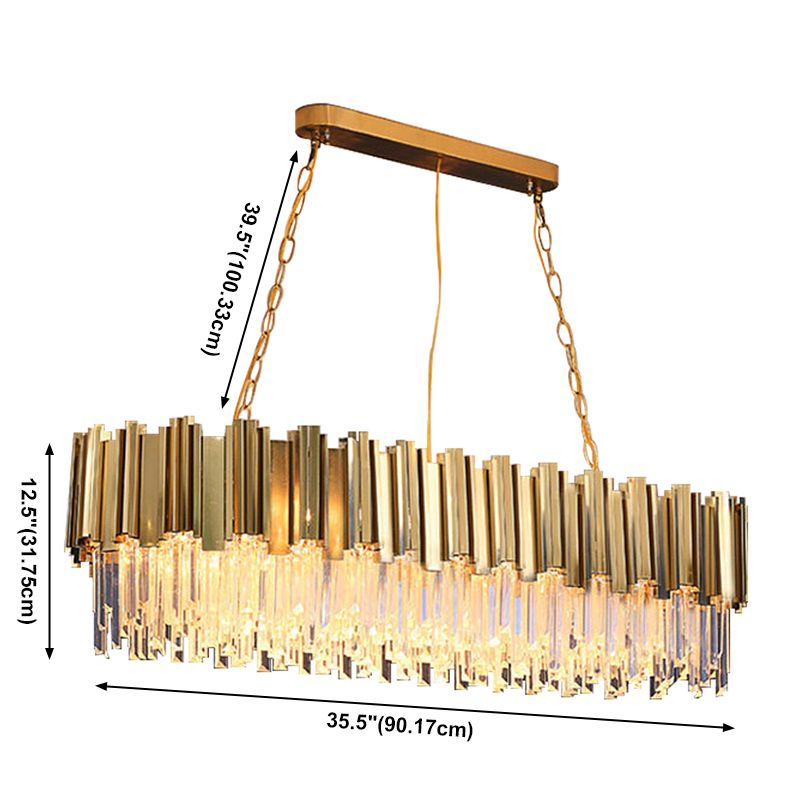 Oval Island Lights Modern Lighting Chandelier Crystal 8 Light Island Light Fixtures in Gold