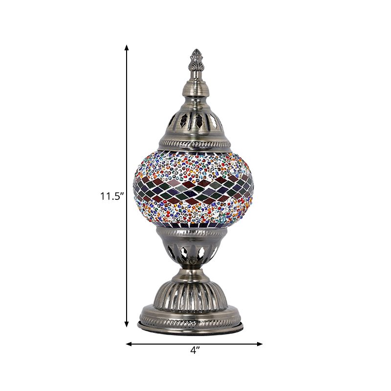 Lampada da tavolo per camera da letto a forma di torre in vetro colorato Art Déco 1 luce da comodino viola chiaro/rosso e verde/rosso e blu