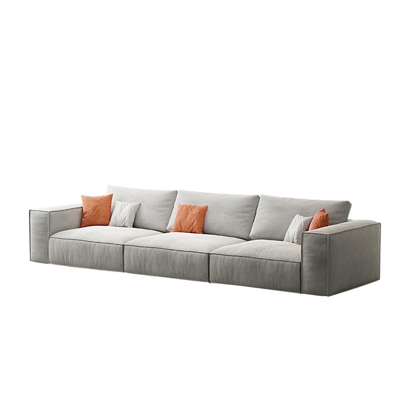Simple Light-grey Sofa/Sectional with Faux Leather and Pillowed Back Cushions