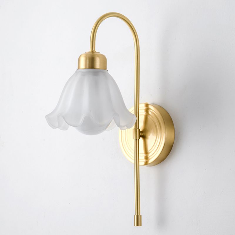 Modern Metal Wall Sconce Flower Shape Wall Light with Glass Shade for Bedroom in Gold