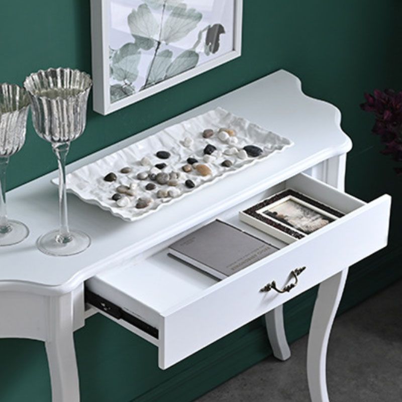 Victorian White Wooden Console Sofa Table Free Form End Table for Hall