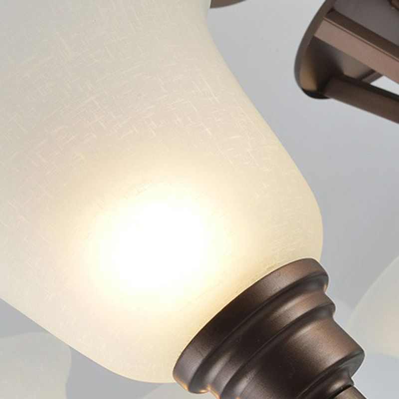 Bell Frost Glass Ceiling Lighting Traditional Living Room Chandelier Light Fixture in Brown