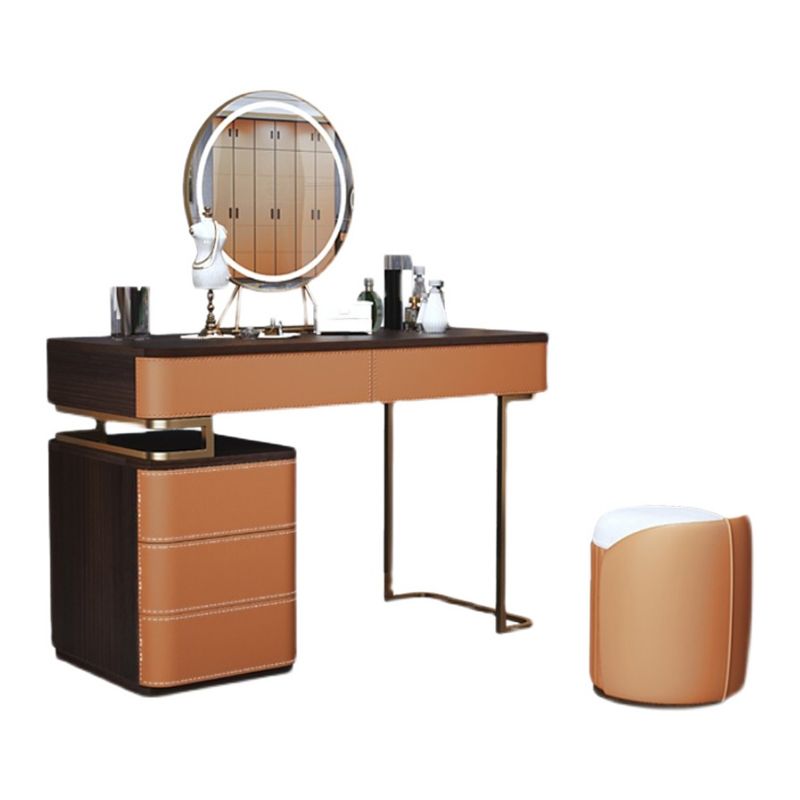 Glam Bedroom Makeup Vanity Desk Faux Leather Vanity Dressing Table