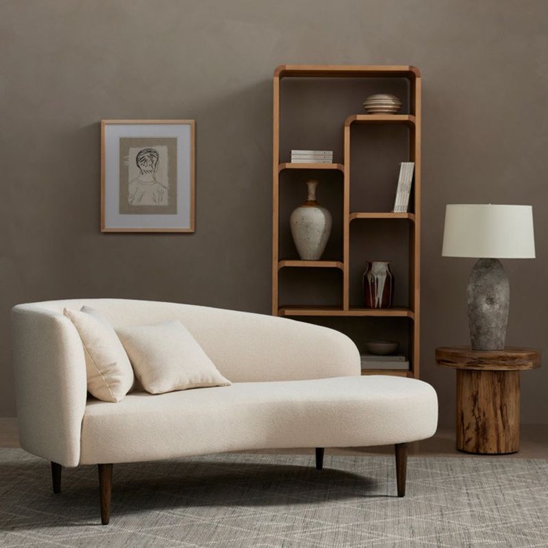 Living Room White Chaise Recessed Arms Modern Style Chaise Lounge with Upholster