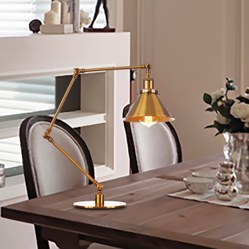 Lampada da tavolo svasata elegante industriale in metallo a 1 luce Lampada da tavolo per sala da pranzo con braccio di lunghezza 8"+8"/8"+8"+8" in oro