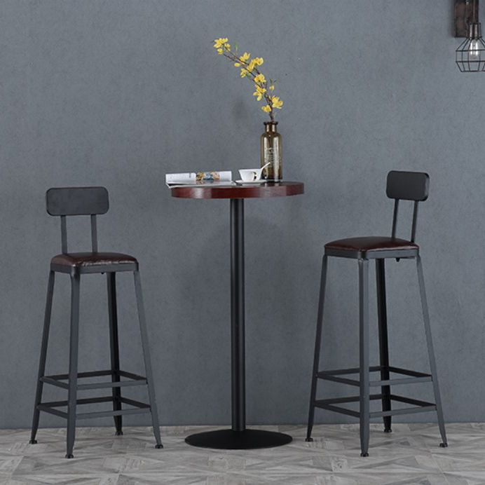Industrial Leather Top Barstool Black 4 Legs Bar Stool for Indoor