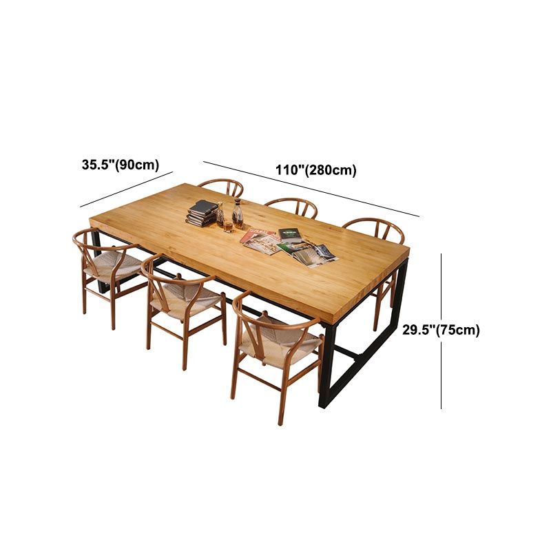 Industrial Rectangle Dining Room Table Natural Solid Wood Trestle Base Dining Table