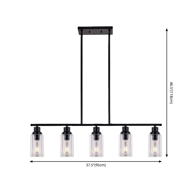 Modern 5-Light Black Island Lighting Design with Clear Glass Shade