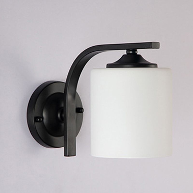 Minimalism Wall Sconce Cylinder Glass Wall Light Fixture in Black for Bedroom