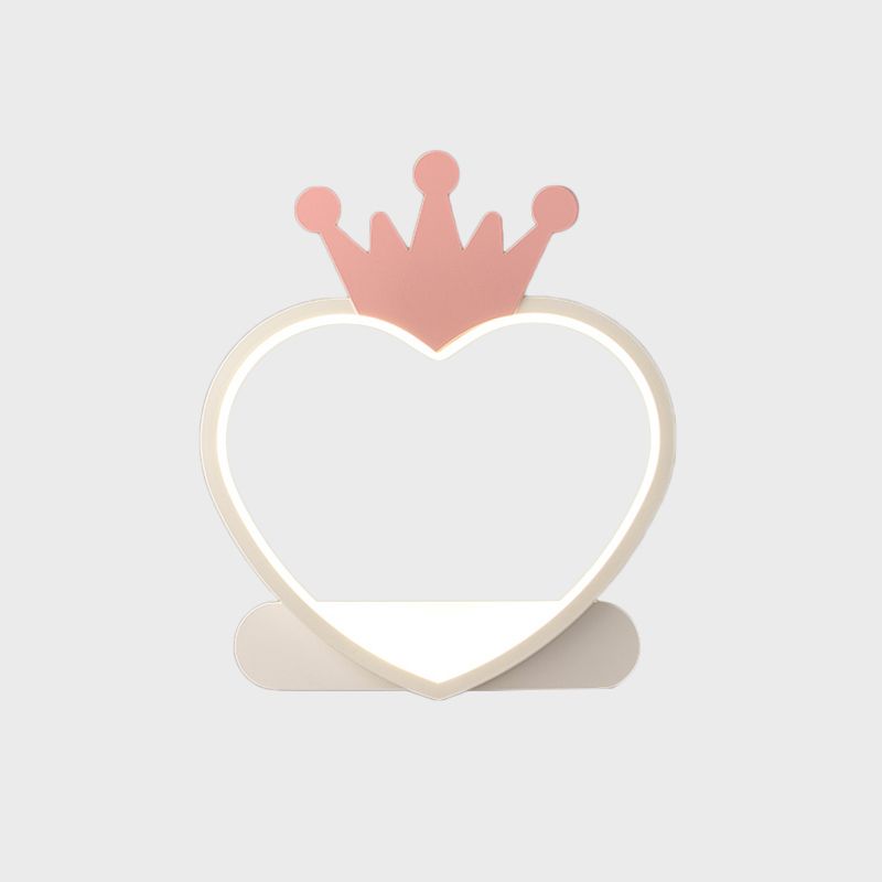 Cartoon Heart Wall Lighting Lighting Acrílico Led de pared de guardería Lámpara de montaje con diseño de corona dorada/rosa