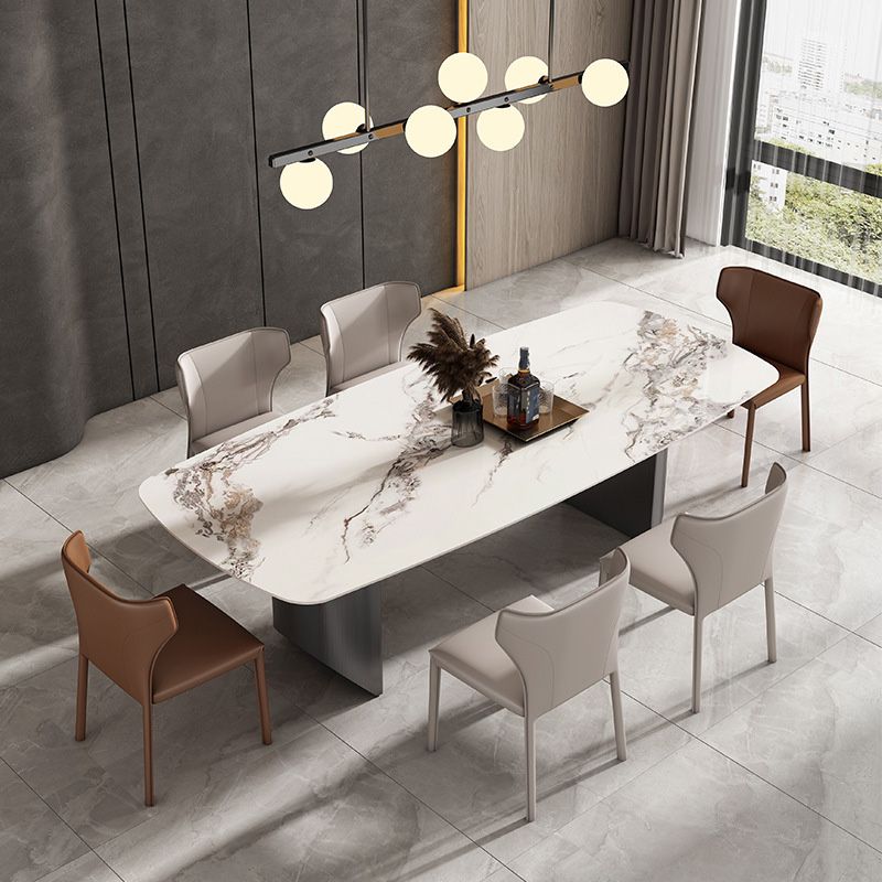 Modern Style Rectangle Table Sintered Stone Dining Table with Metal Legs