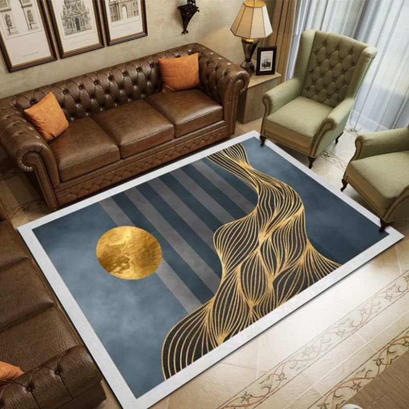 Gold Modern Rug Polyester Circle Rug Non-Slip Backing Rug for Home Decor