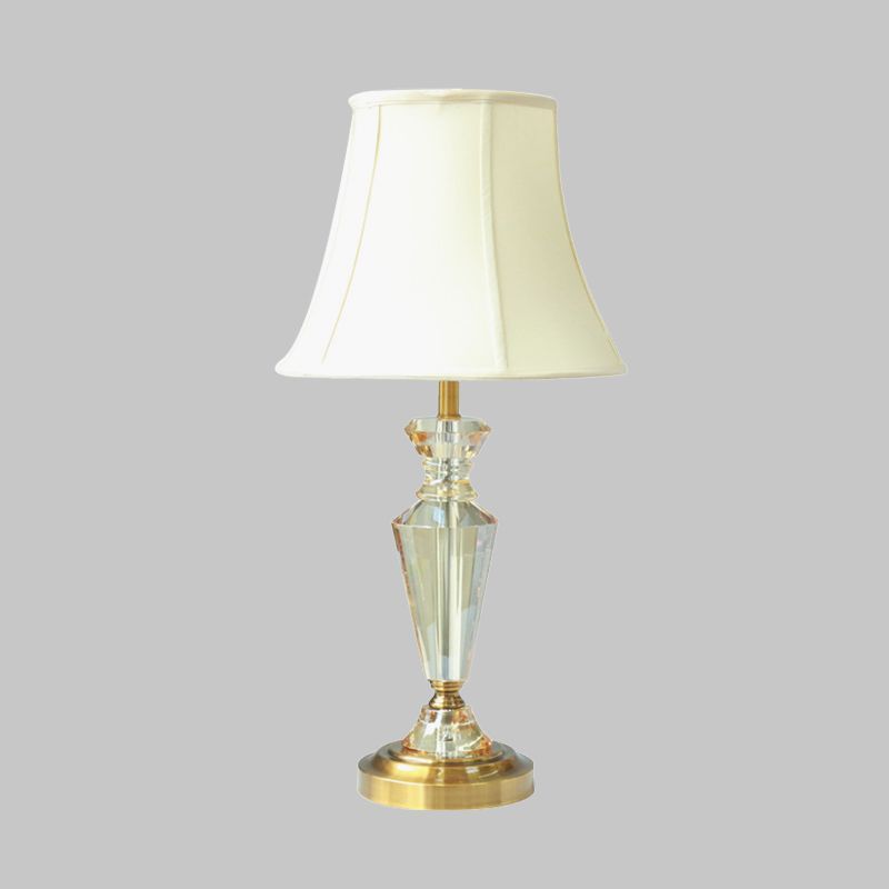 Paneled Bell Crystal Night Light Rustic 1 Light Living Room Nightstand Lamp in White