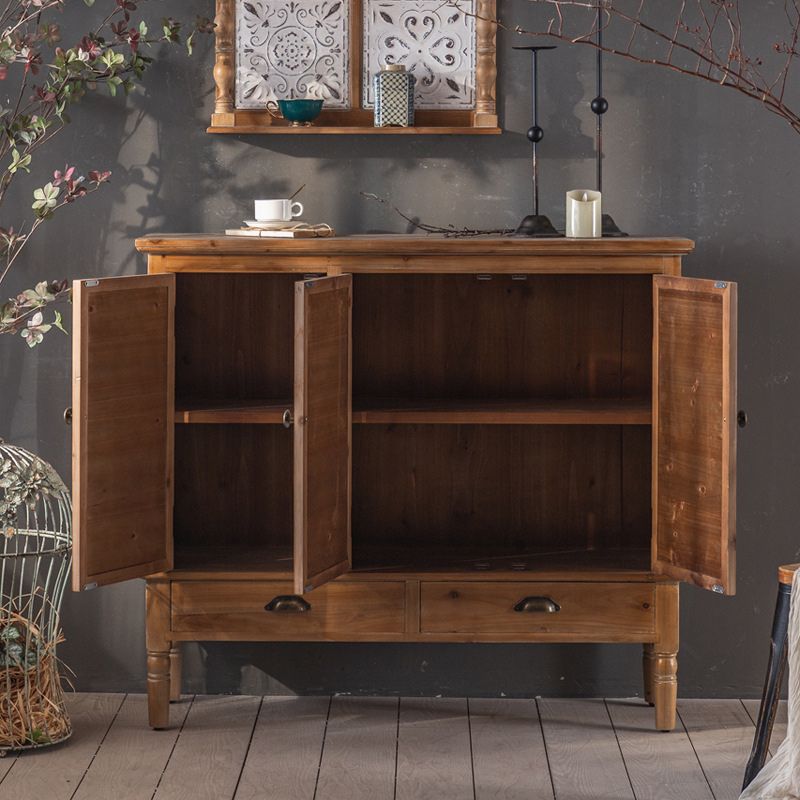 Industrial Wooden Cabinet with Turned Legs and Drawers in Brown
