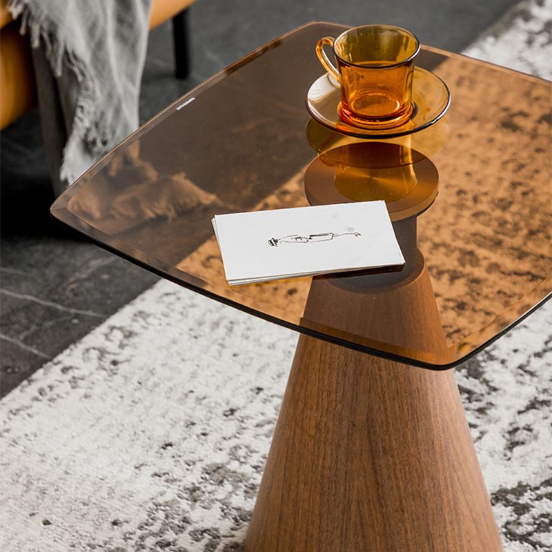 Square Glass Top Coffee Table in Brown Modern Pedestal Cocktail Table