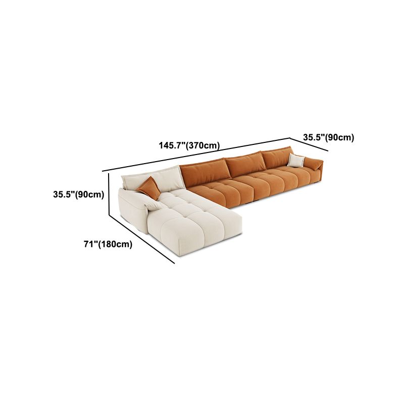 Tufted Loose Back Sofa with Chaise Nordic Pillow Top Arm Sofa in Orange and White