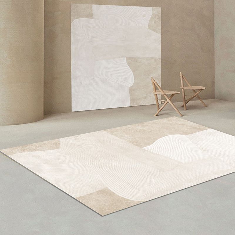 Apricot Tone Simple Area Rug Polyester Irregular Stripe Carpet Non-Slip Backing Rug for Home Decor