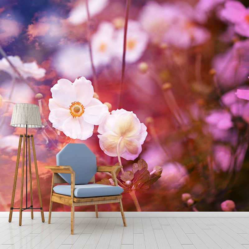 Customized Anemone Flower Mural Horizontal Photography for Sleeping Room