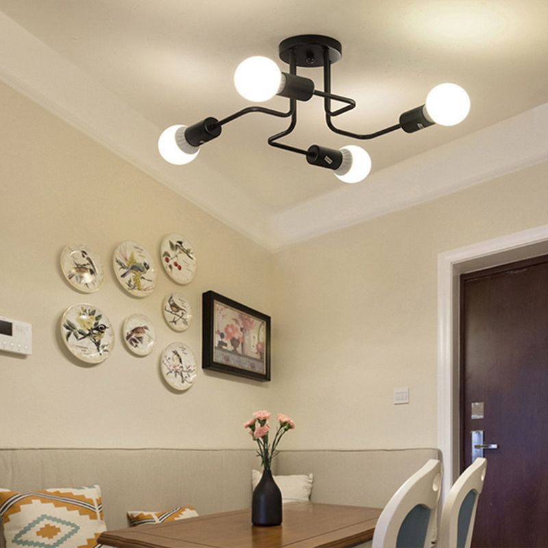 Spoutnik Semi-Flush Mount Light Fixture Industrial Metallic Ceiling Mount Chandelier for Bedroom