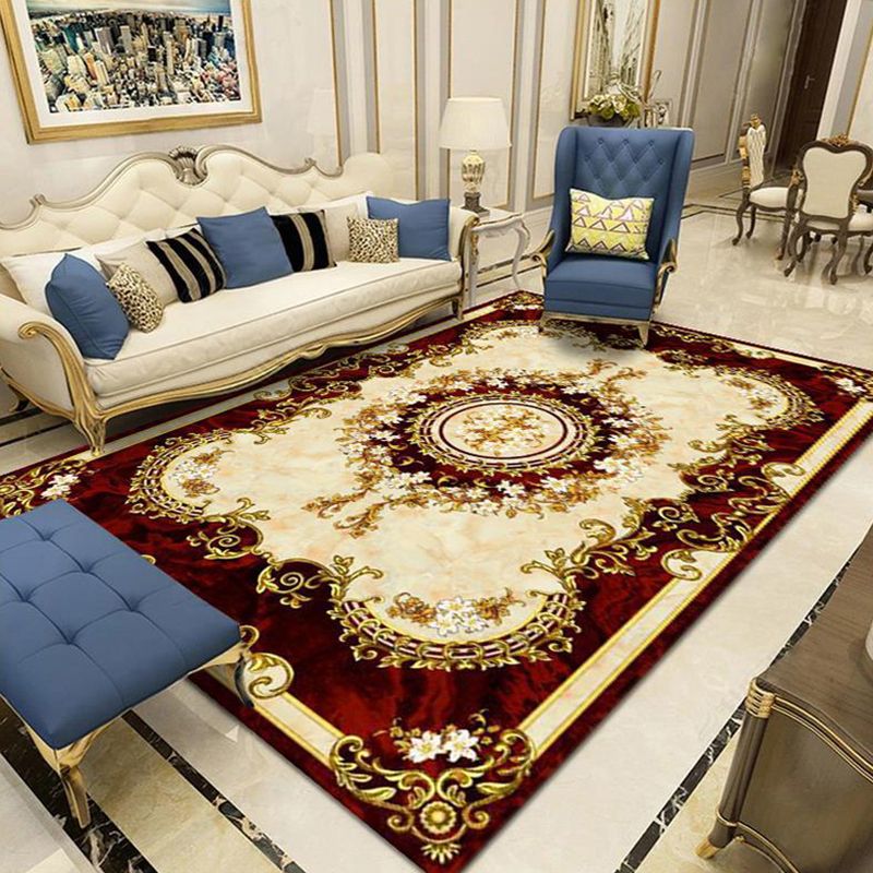 Vintage Medallion Printed Rug Polyester Indoor Carpet Non-Slip Backing Area Rug for Living Room