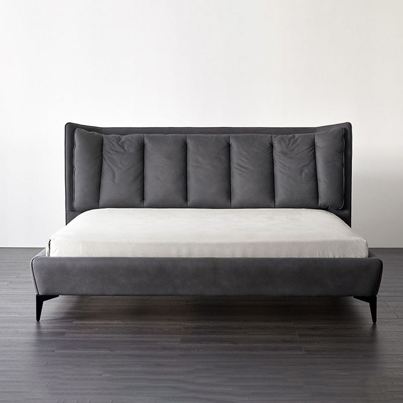 Contemporary 44.49-inch H Faux Leather Wingback Bed with Headboard