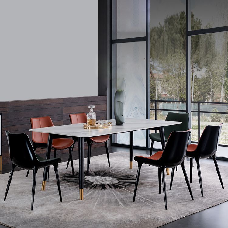 Wood Industrial Rectangular Dining Table Sintered Stone Table with 4 Black Legs