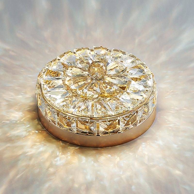 Contemporary K9 Crystal Flush Mount 1-Light Cylinder Flush Ceiling Light for Hallway
