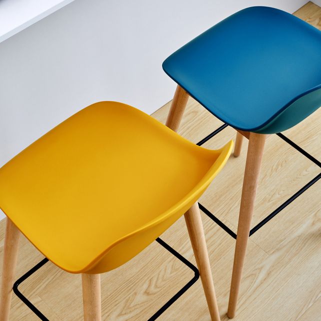 Scandinavian Low Back Armless Bar Stool Beech Solid Wood and Plastic Bar Stool