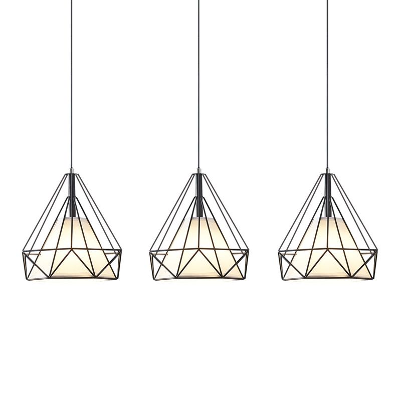 3 luci Diamond Cage Multi Pendants Luce a soffitto in metallo industriale con corda sospesa per il corridoio