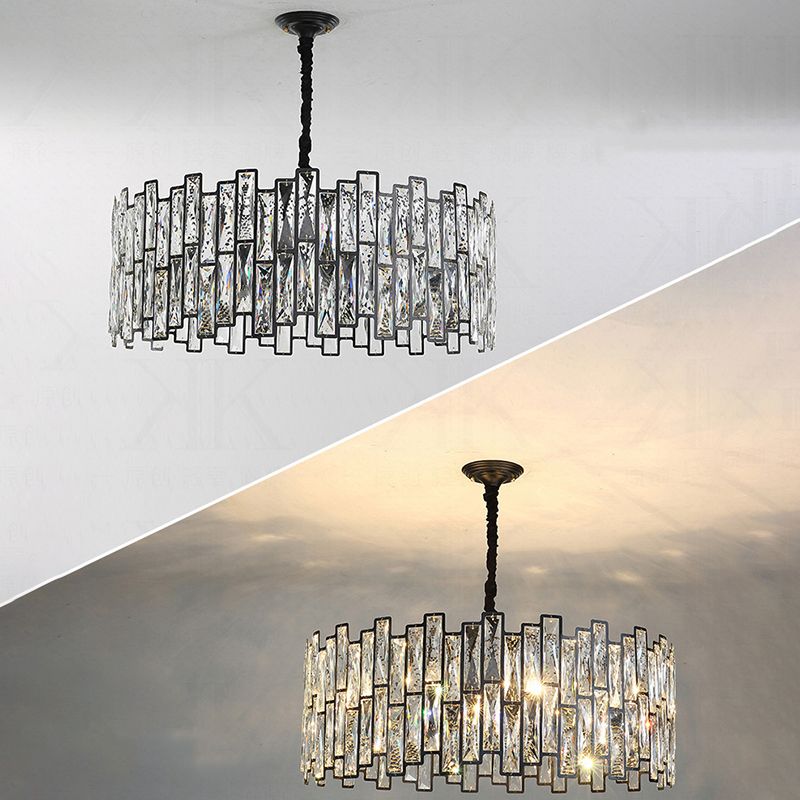 Black Shaded Pendant Lamp Minimalist Crystal Rectangle Chandelier Light for Bedroom