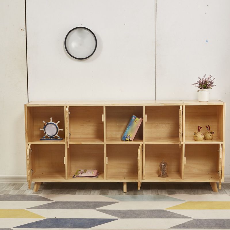 Contemporary Horizontal Shelf Bookcase Pine Bookshelf for Living Room