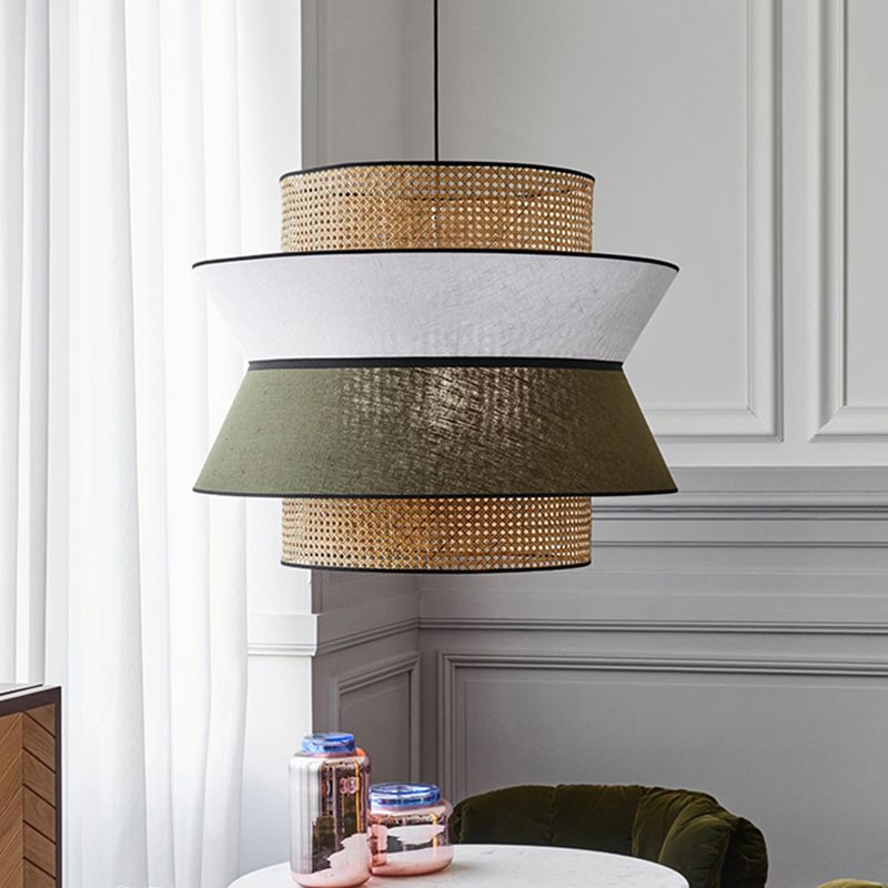 Nordic Hollowed-out Suspension Lamp Bamboo 1-Light Dining Room Hanging Light Fixture