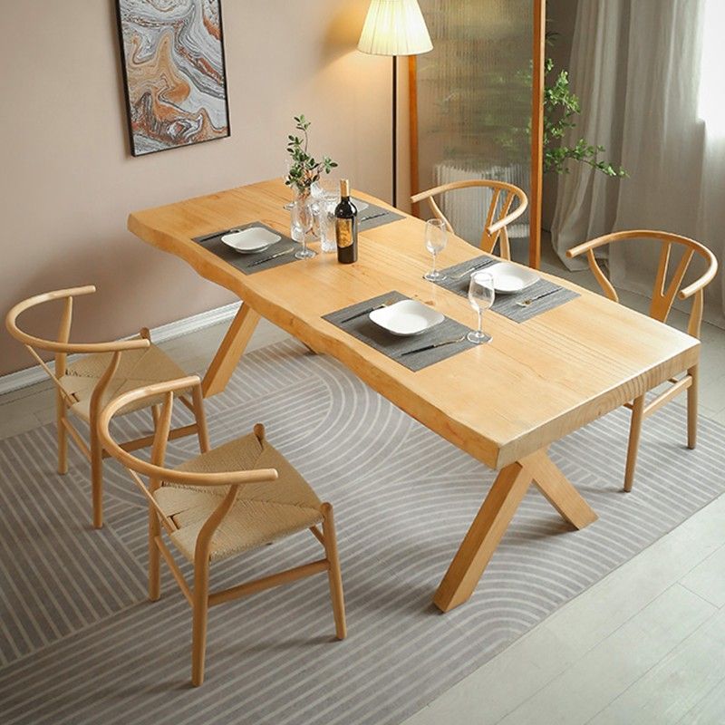 Solid Wood Dining Set 1/2/5 Pcs Rectangle Dining Table and Wishbone Chairs