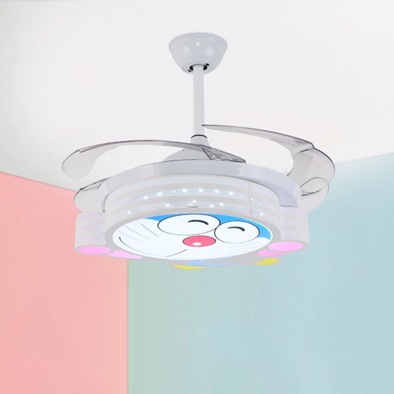 42 "W Nordic Kids Round Semi Flush Lamp Metal Bedroom LED Plafond Éclairage de ventilateur en blanc avec mur / télécommande, 3 lames