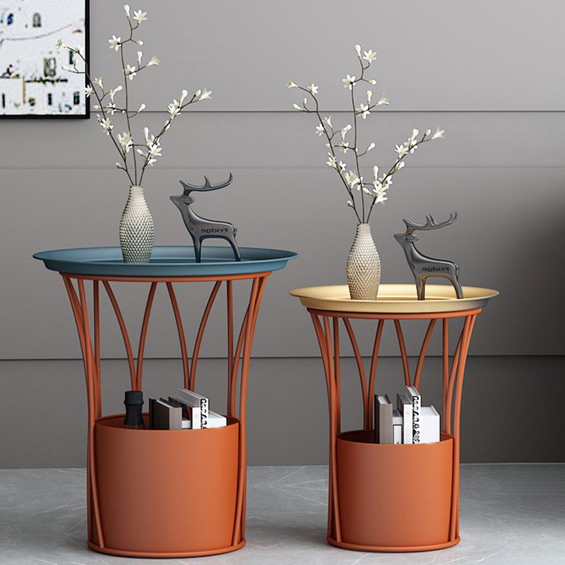 Round Tray Top Side End Table Metal Pedestal Side Table with Storage