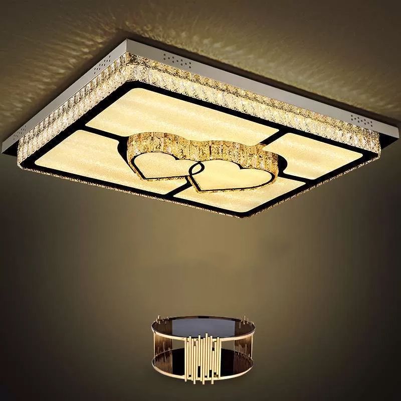 Rechteckige Deckenbeleuchtung Simplizität Kristall Edelstahl LED Flush Mount Lampe für Wohnzimmer