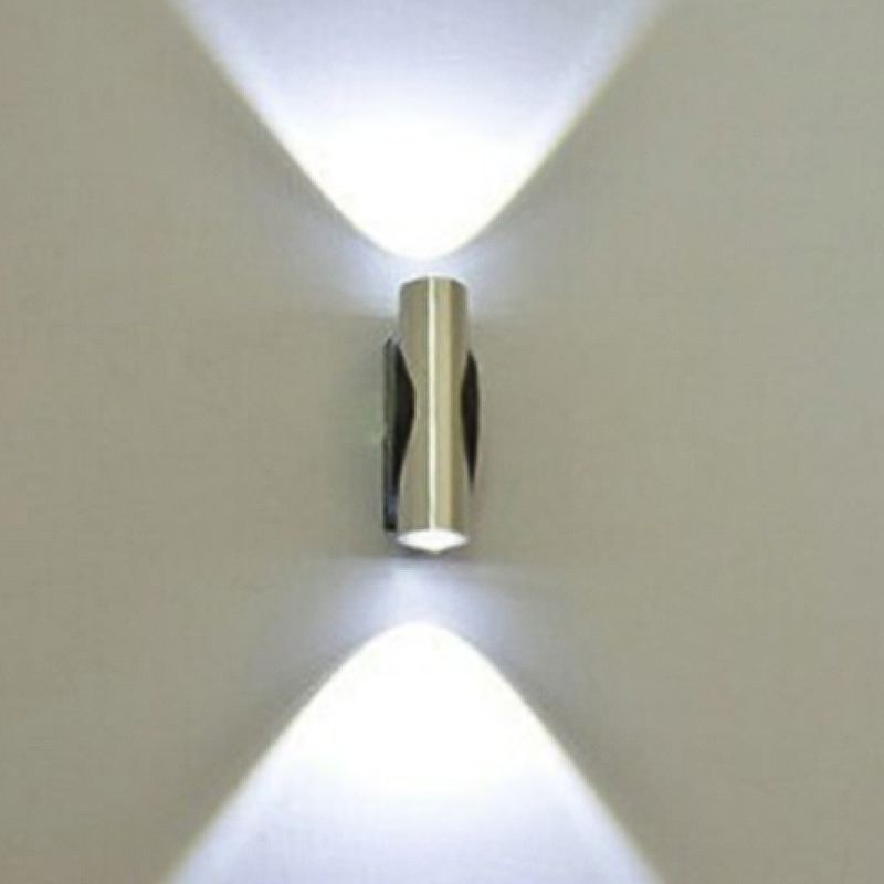 2 Lights Cylinder Wall Mounted Lamps Modern Style Metal Wall Sconces in Silver