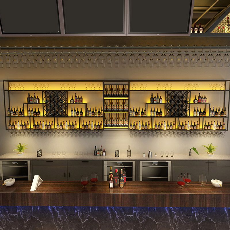 Iron Wine Shelf Modern Style Wall Mounted Wine Holder Rack in Black