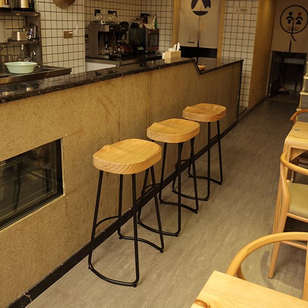 Industrial Wood Natural Barstool Wood Furniture with Metal Base for Home