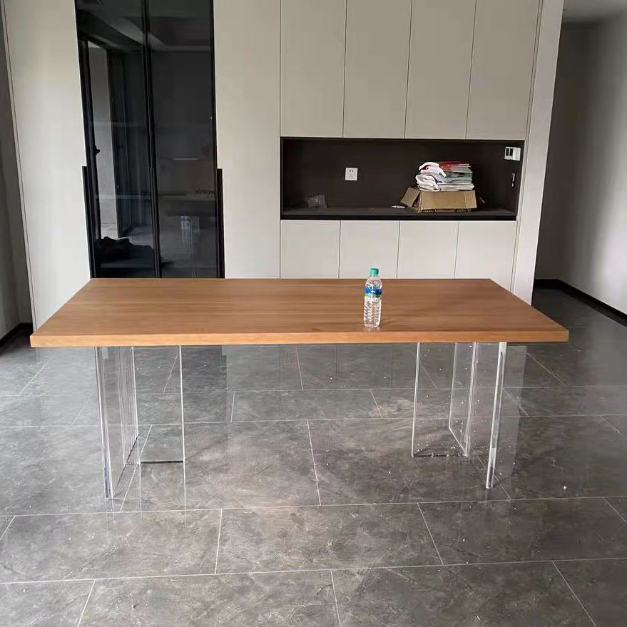 Mesa de restaurante moderna de mesa de madera de pino con base de pedestal doble acrílico