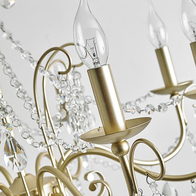 American Rustic Style Chandelier Light with Clear Crystal Drops Multi-lights Vintage Dining Room Lighting Fixture