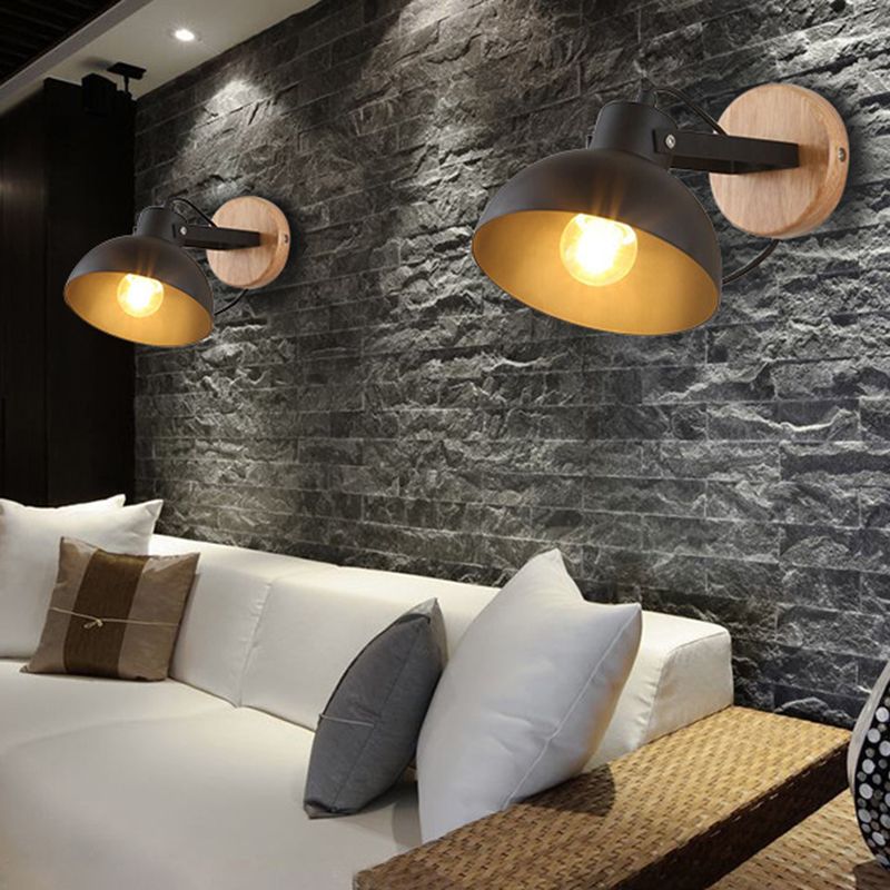 Dome Shape Wall Lighting Modern Style Metal 2 Lights Sconce Lamp in Black/White