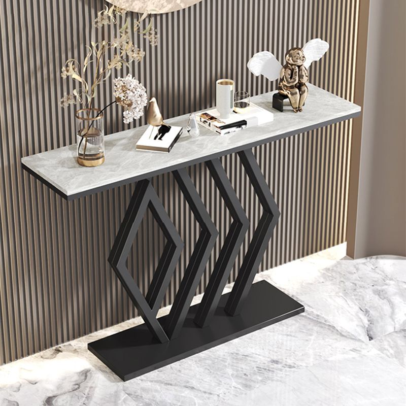 Stain Resistant Glam Slate and Metal Console Table Abstract for Hall
