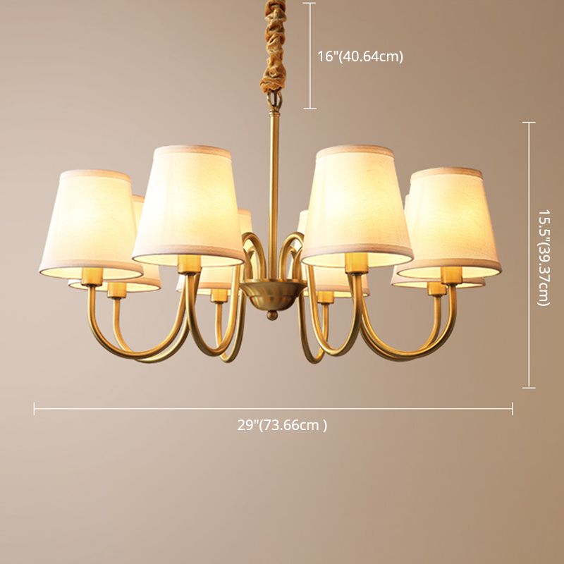 Postmoderner Kegel hängende Kronleuchter hellweiß weiße Stoff Schatten Decke Kroren in Gold für Wohnzimmer