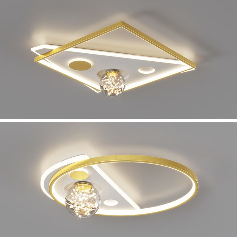 Modern Luxury Style Spherical Flush Mount Ceiling Light Fixtures Glass Flushmount Lighting in Gold Finish