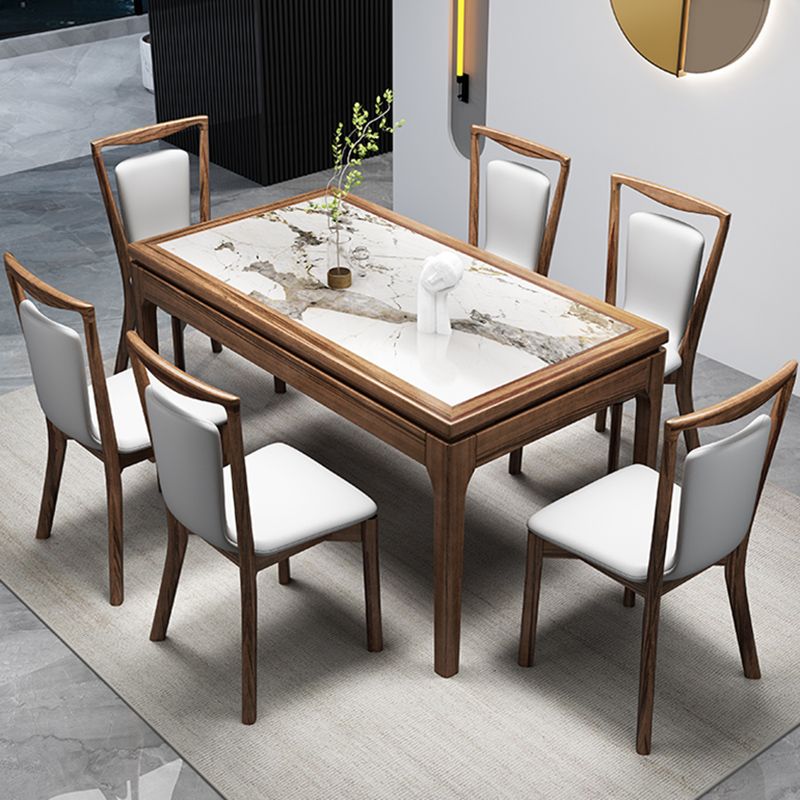 Contemporary 1/2/7 Pieces Dining Room Set Rectangle Stone Furniture in White