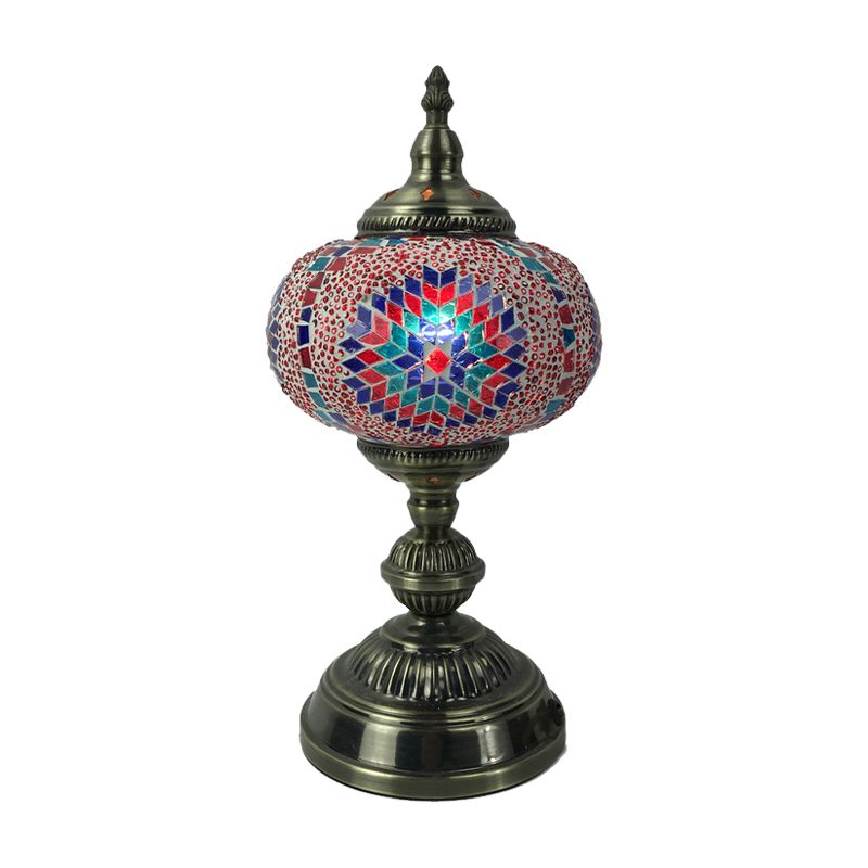 1 hoofdlampje slaapkamer lamp vintage bronzen taakverlichting met bolvormig rood/blauw/multi-kleuren glazen schaduw