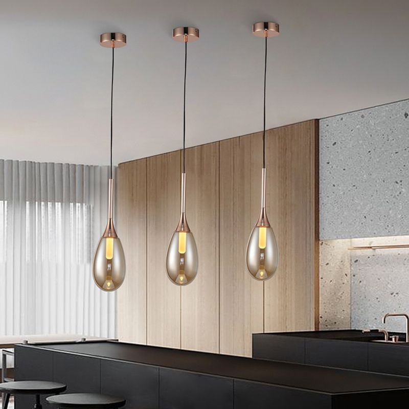 1-Light Modern Teardrop Ceiling Light with Glass Shade