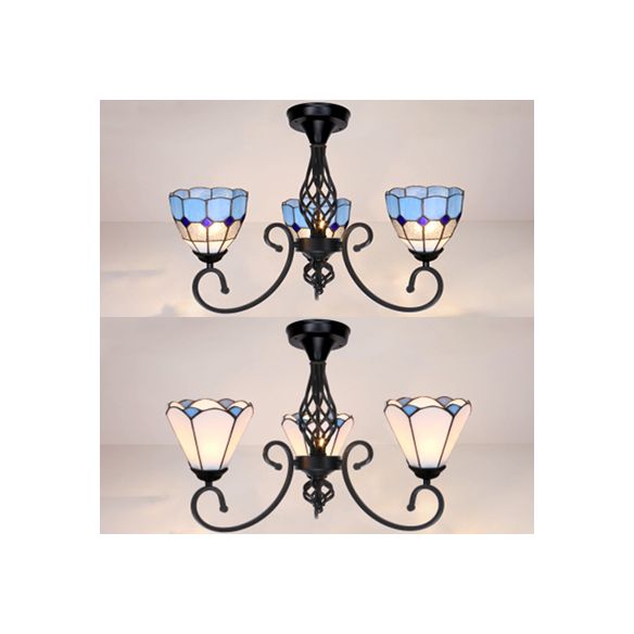 3 luci macchie vetrate Light Vintage Surface Surface Montano Affermazione Bianco/Blu