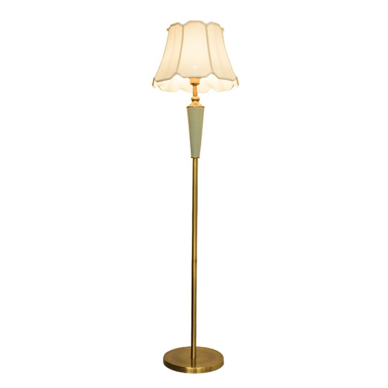 1 Head Stand Up Lamp Classic Tapered Shade Fabric Floor Lighting in Gold for Living Room